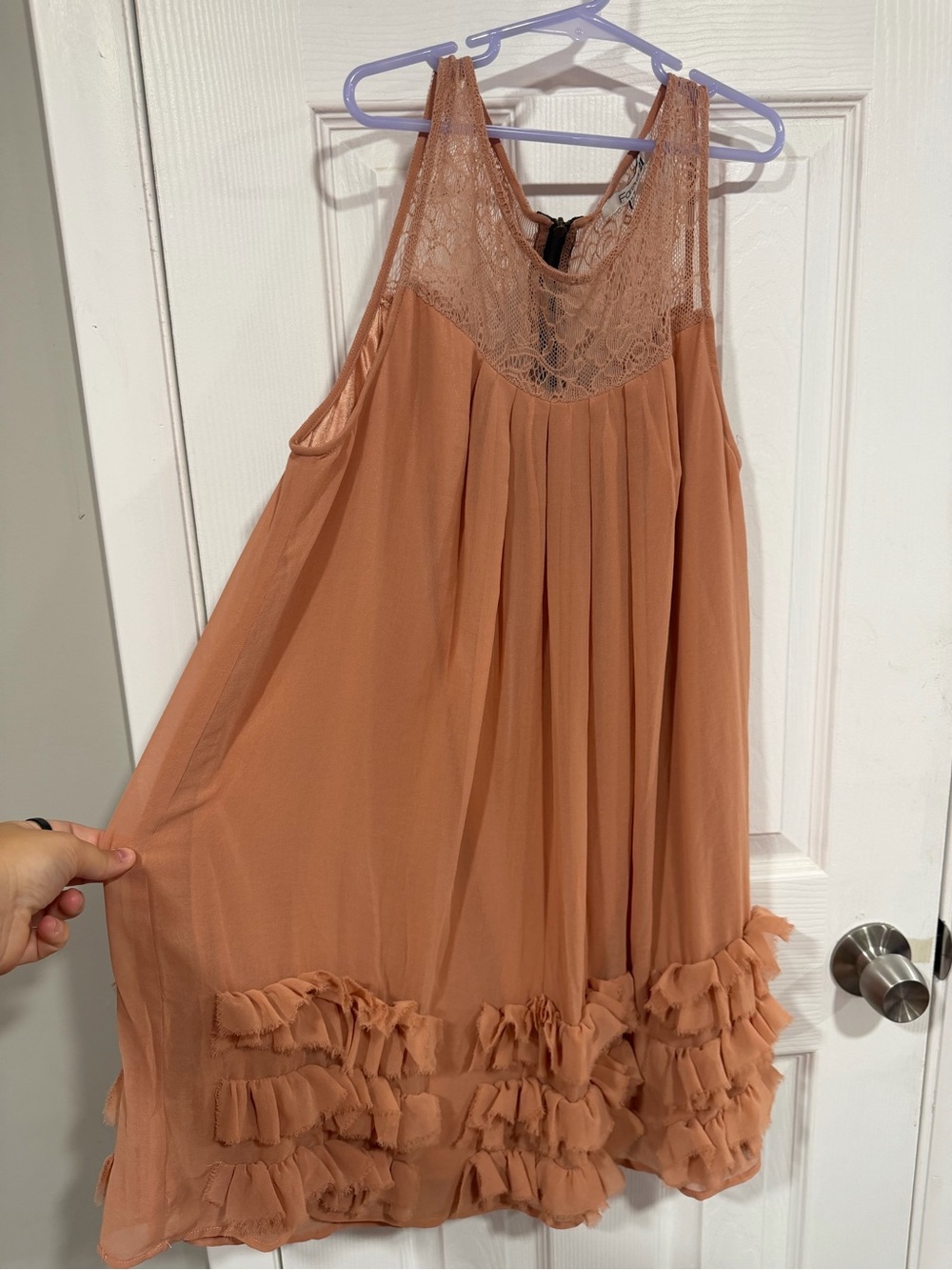 Forever 21 Women’s Lace Yoke Ruffle Hem Dress - Peachy Orange